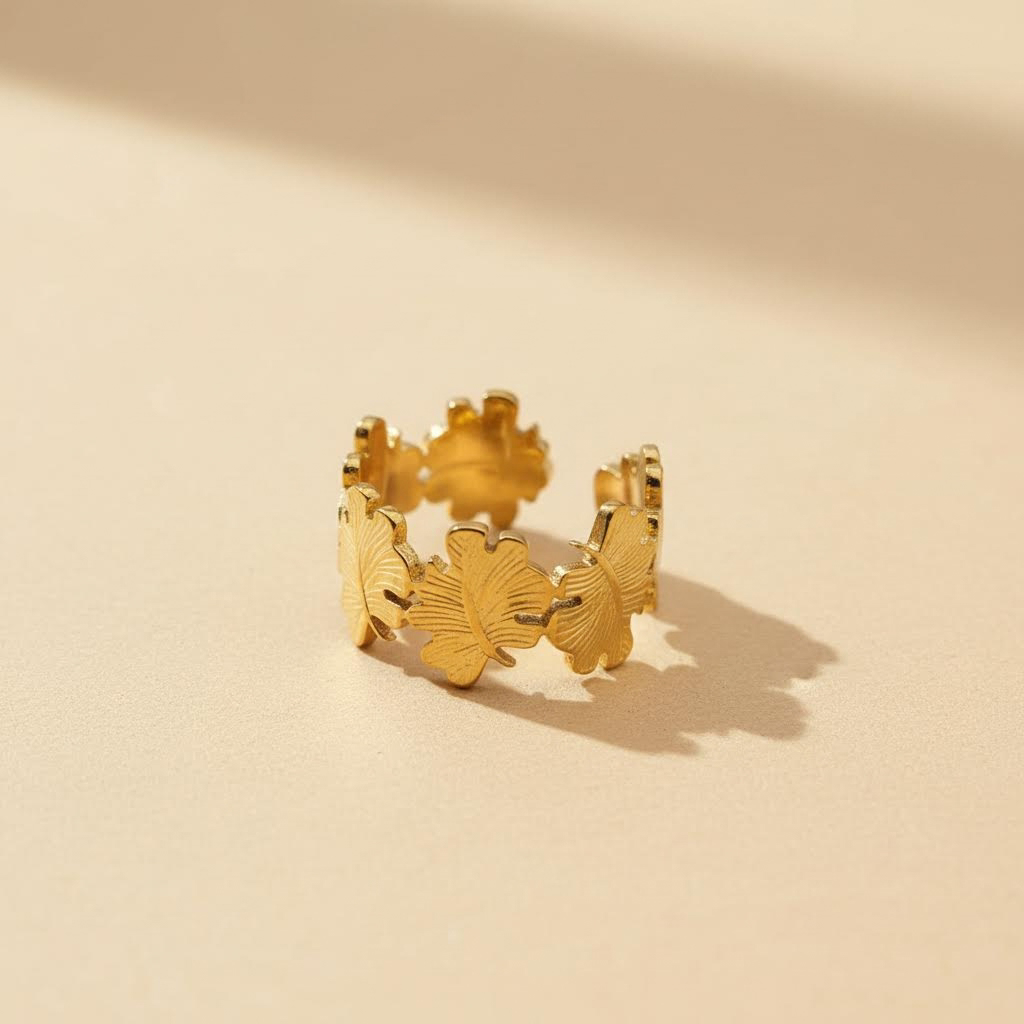 Gold Leaf Adjustable Ring – Open Botanical Design