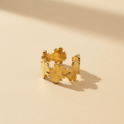 Gold Leaf Adjustable Ring – Open Botanical Design