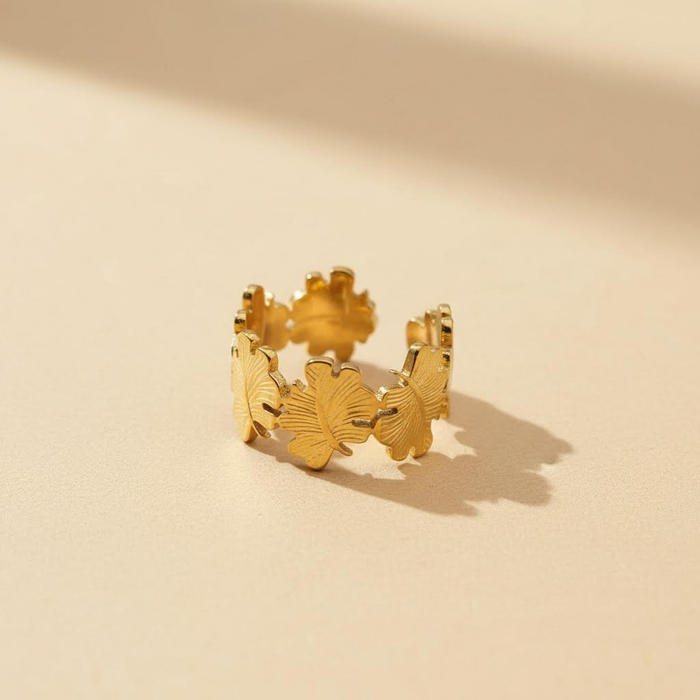 Gold Leaf Adjustable Ring – Open Botanical Design