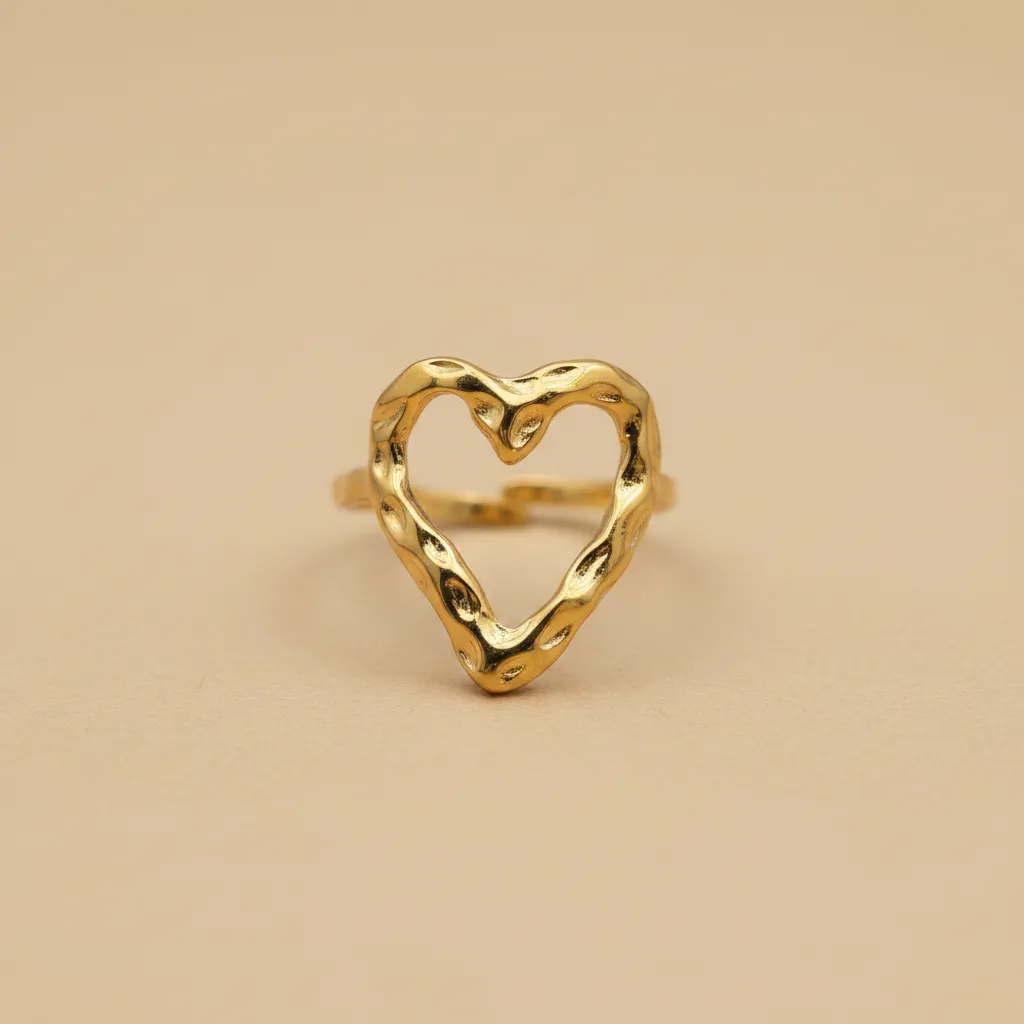 Gold Organic Heart Adjustable Ring