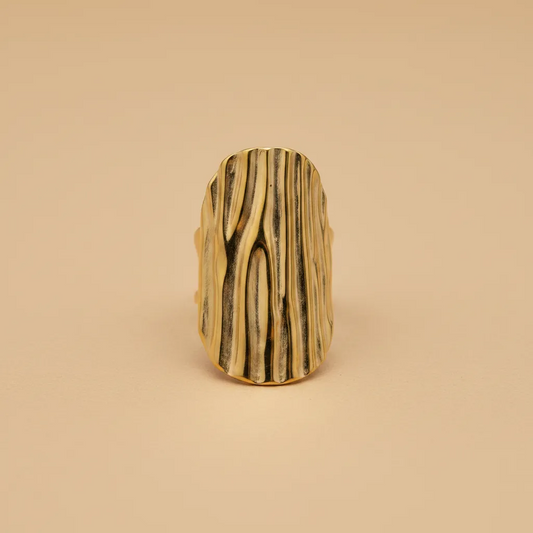 Gold Vertical Texture Statement Ring