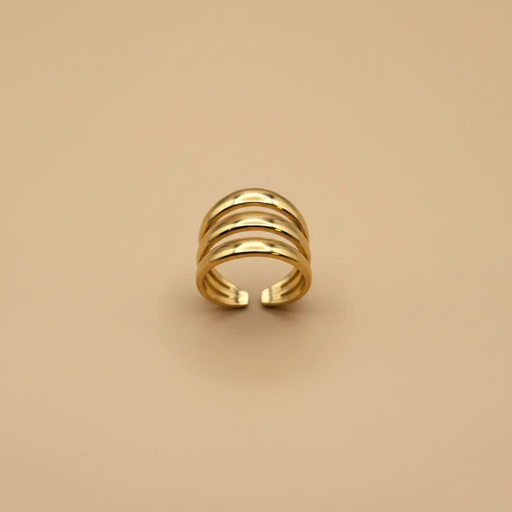 Gold Triple Band Open Ring – Adjustable