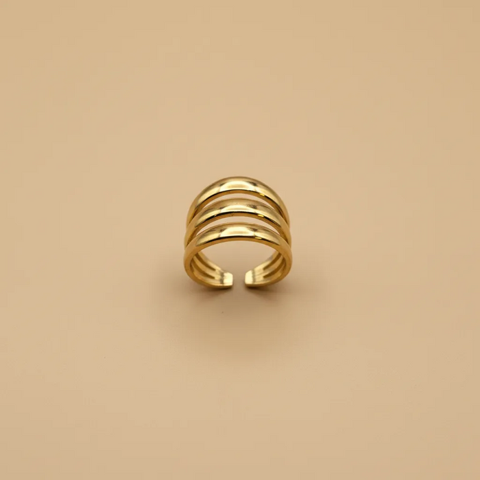 Gold Triple Band Open Ring – Adjustable