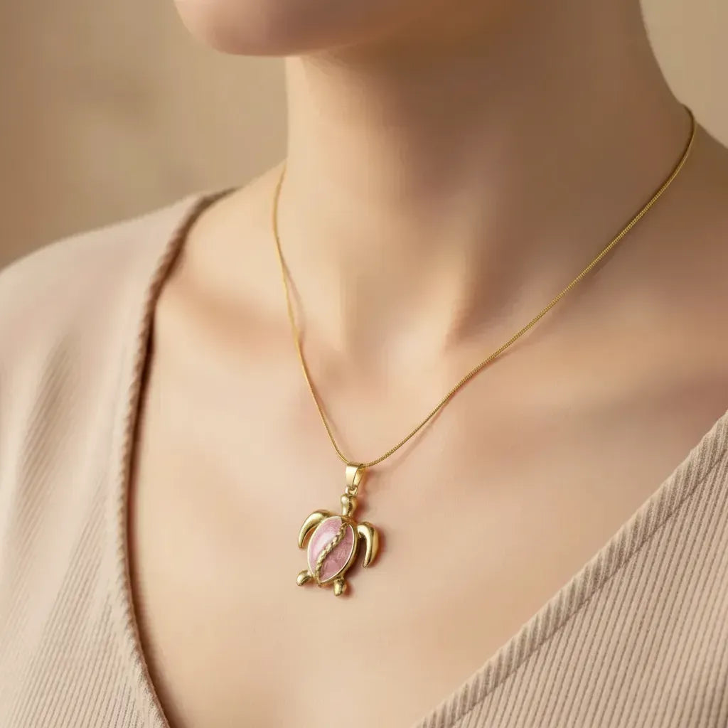 Gold Stainless Steel Turtle Necklace - Enamel Pendant (4 Colors)