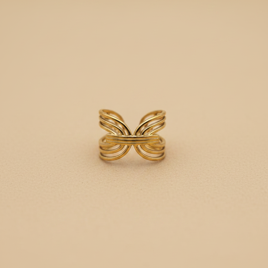 Gold Butterfly Line Adjustable Ring