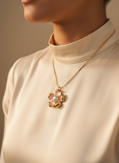 Pink Pearl Blossom Pendant Necklace