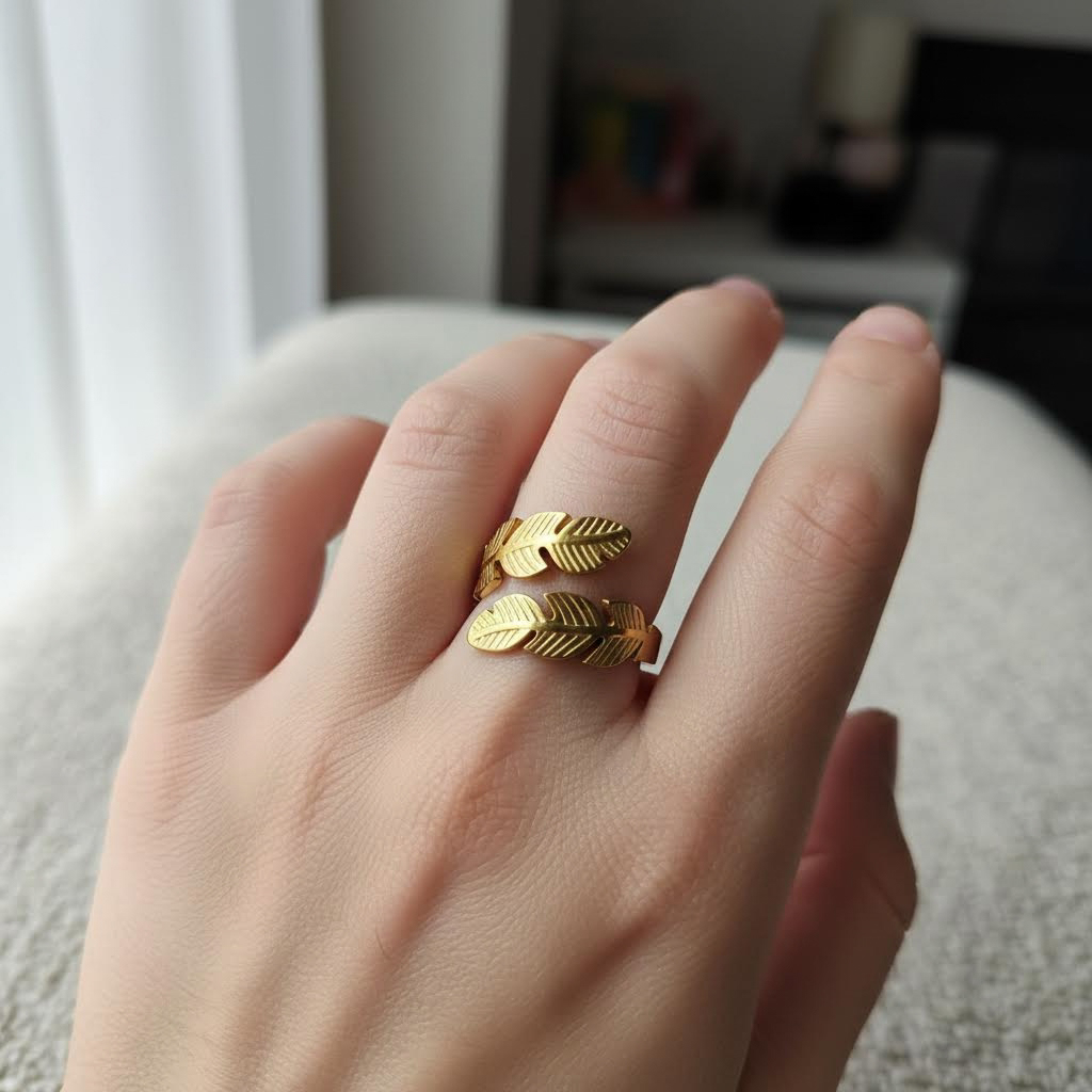 Gold Leaf Adjustable Ring – Open Nature Design