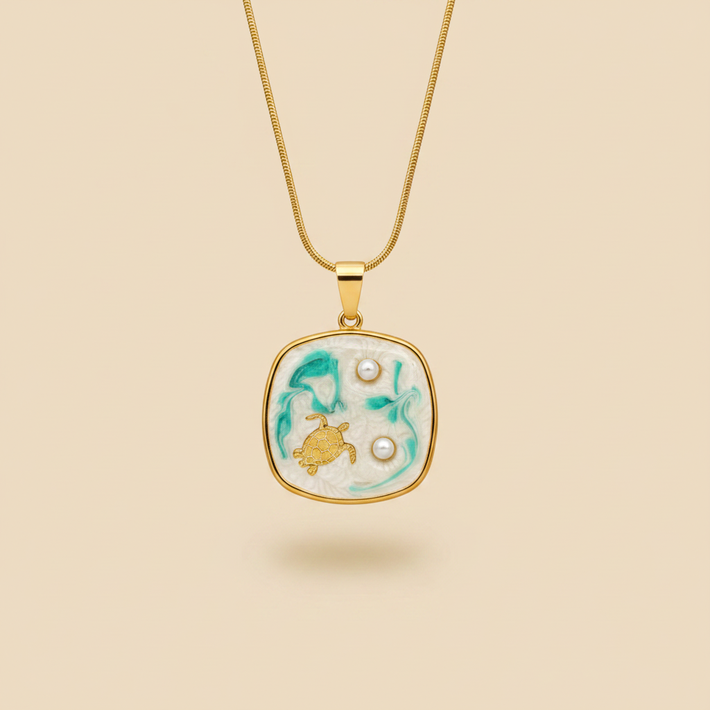 Ocean Turtle Charm Pendant Necklace
