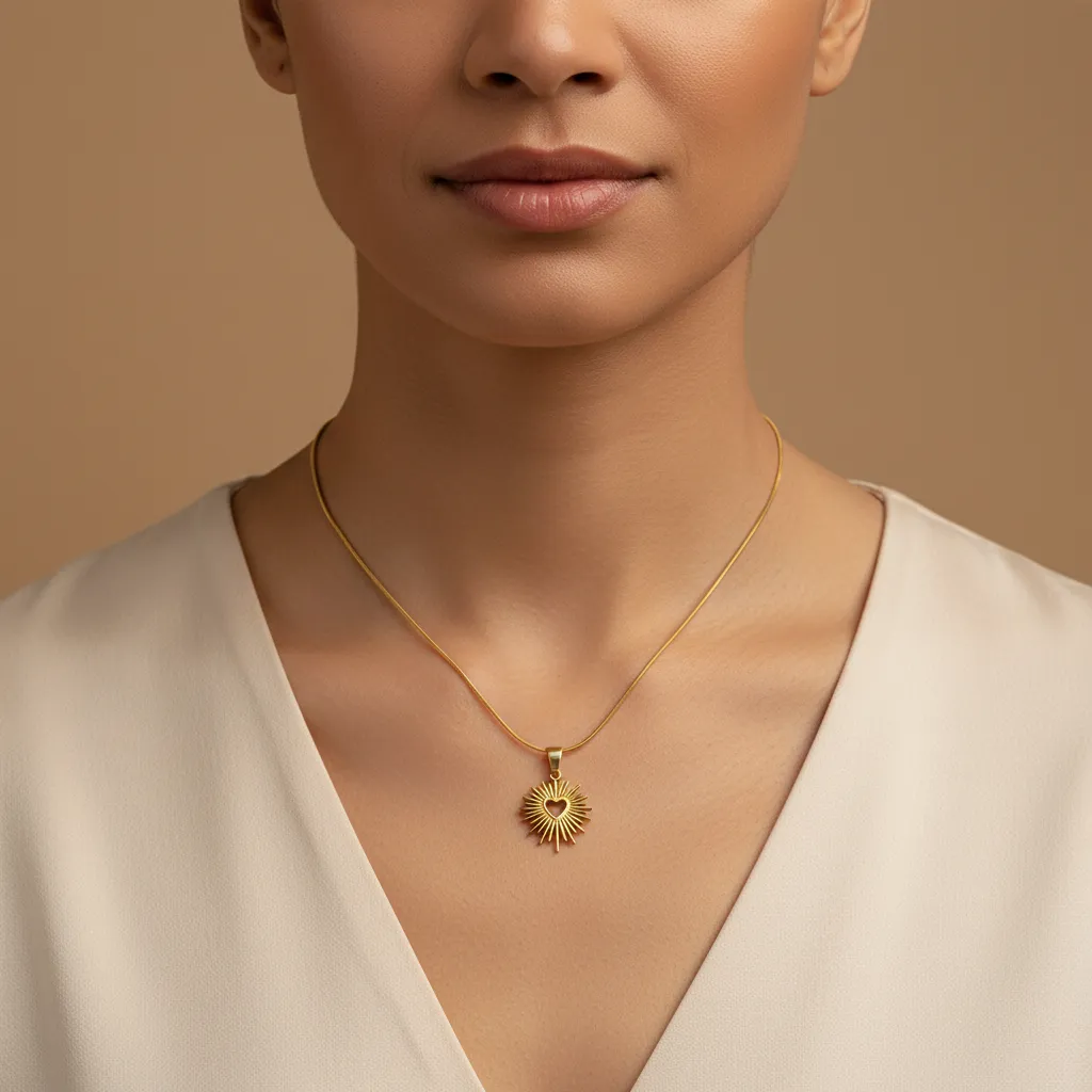 Gold Heart Little Sun Necklace