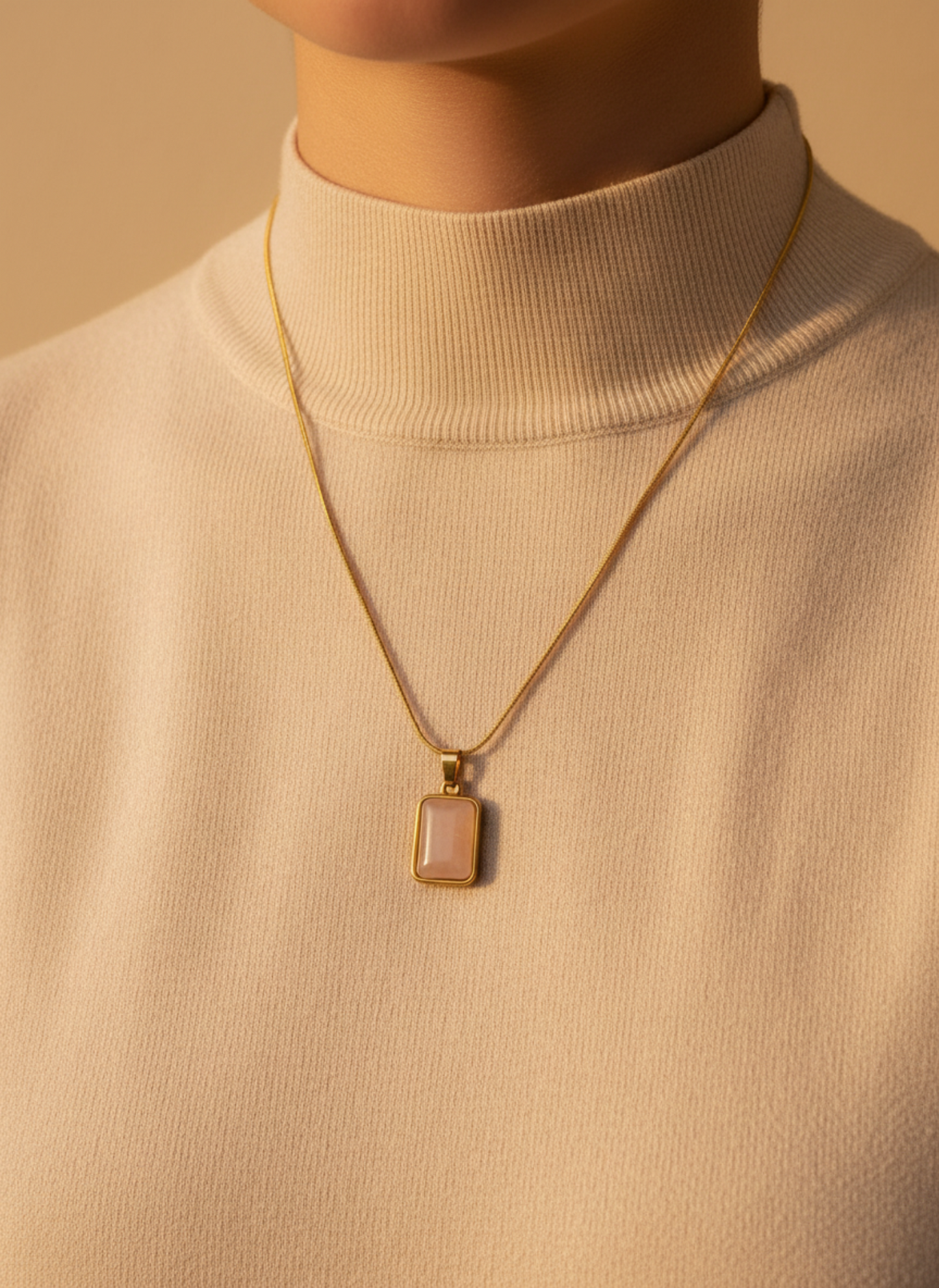 Rose Rectangle Pendant Necklace