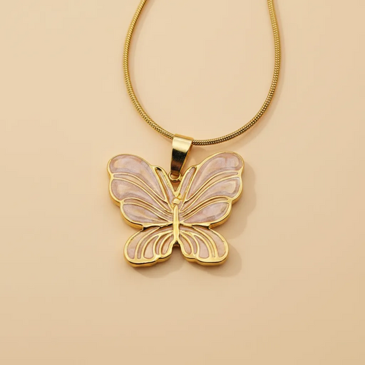 Soft Pink Butterfly Pendant Necklace