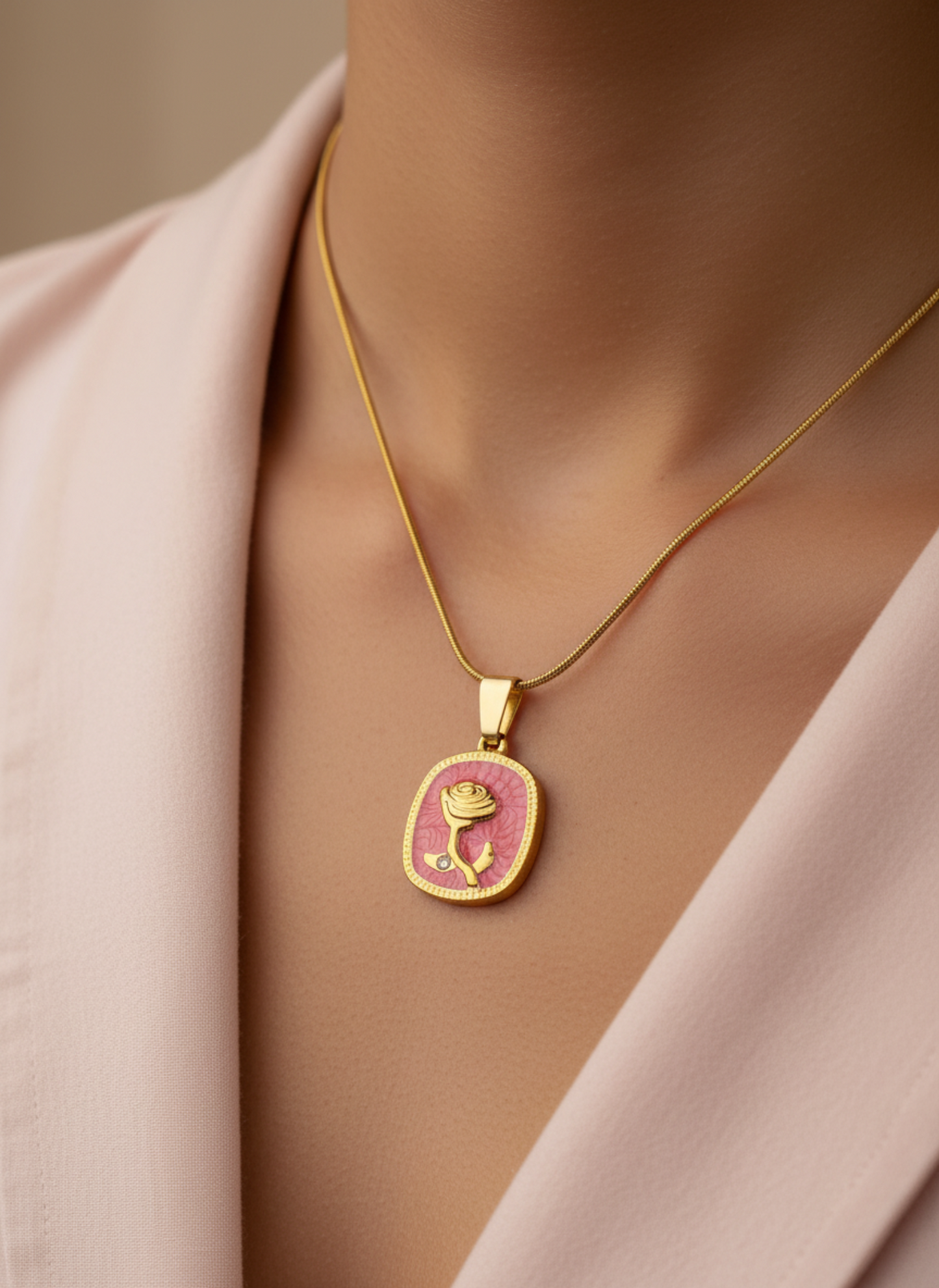 Gold Rose Pendant Necklace – Textured Floral Charm