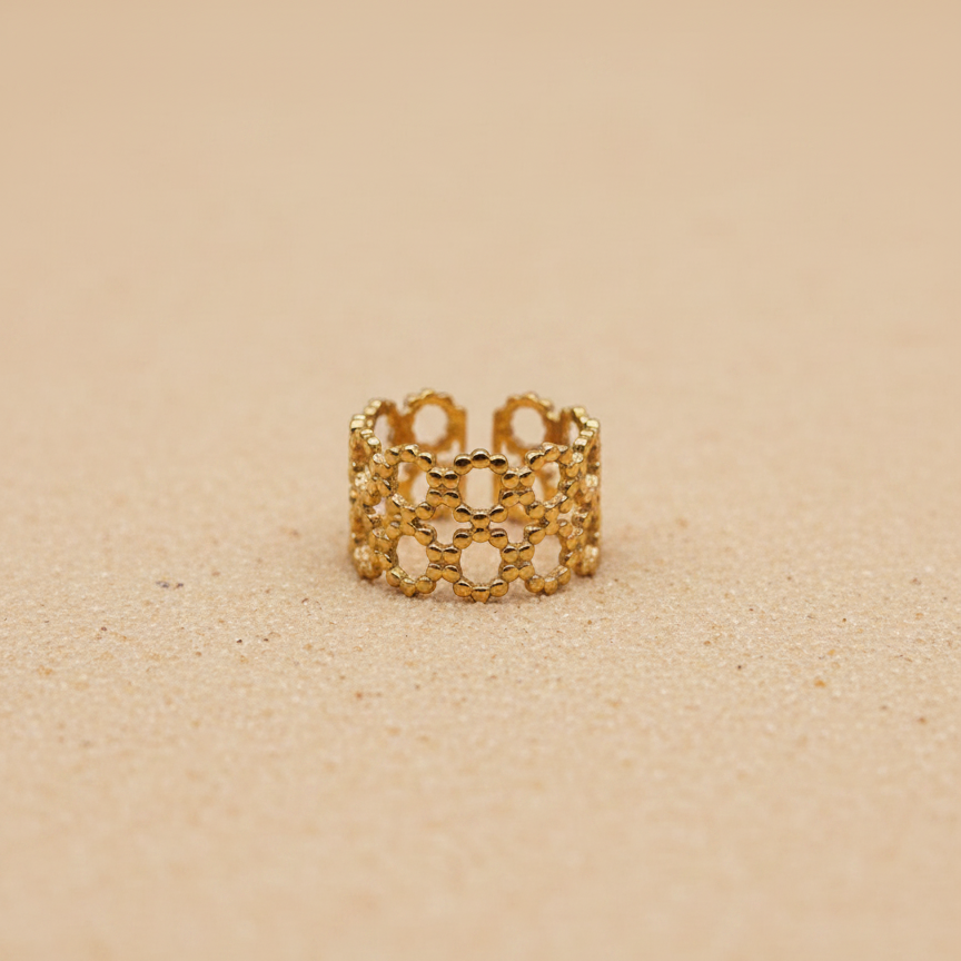 Gold Honeycomb Adjustable Ring