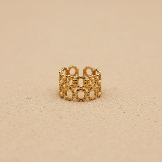 Gold Honeycomb Adjustable Ring