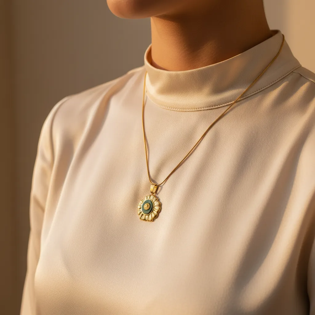 Vintage Green Flower Pendant Necklace