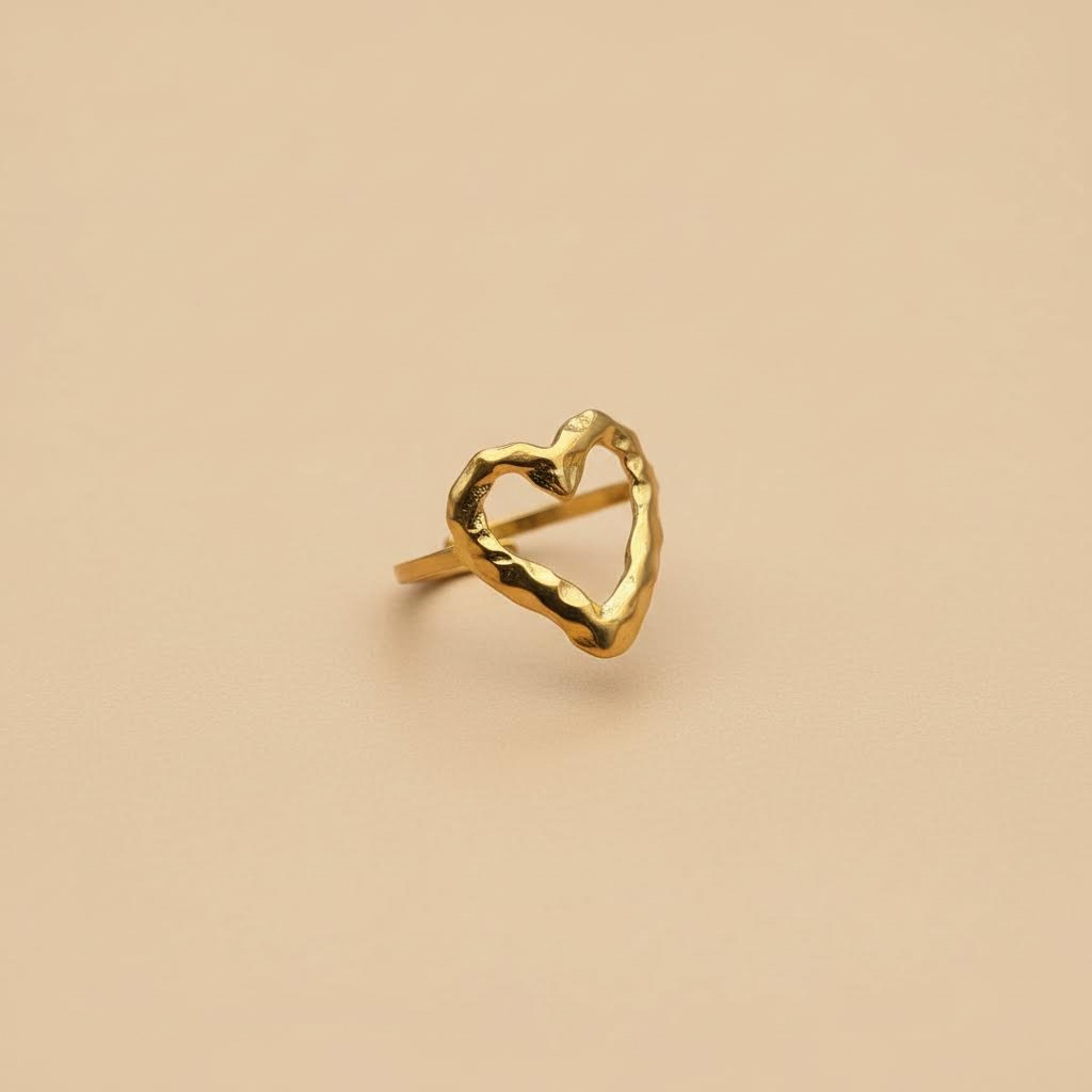 Gold Organic Open Heart Ring – Adjustable Statement Design