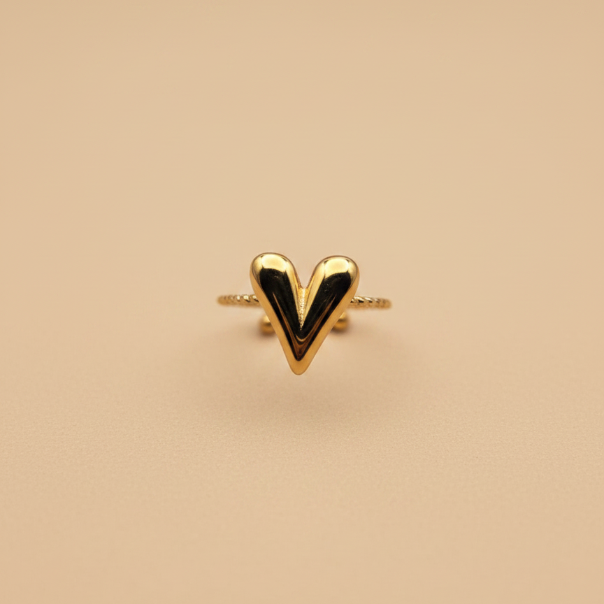 Gold Bold Heart Adjustable Ring