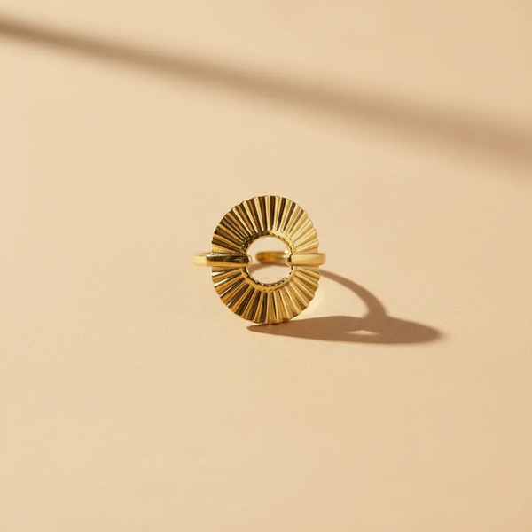 Gold Adjustable Open Ring – Minimal Sunburst Design