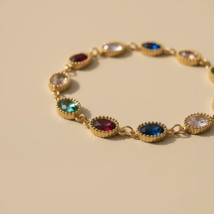 Gold Multicolor Gemstone Bracelet – Luxury Oval Design
