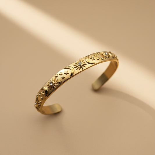 Bracelet manchette ouvert avec symboles en cristal