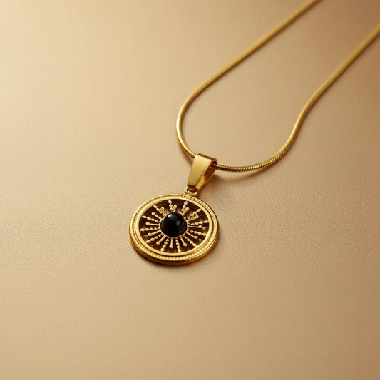Sunburst Black Stone Necklace