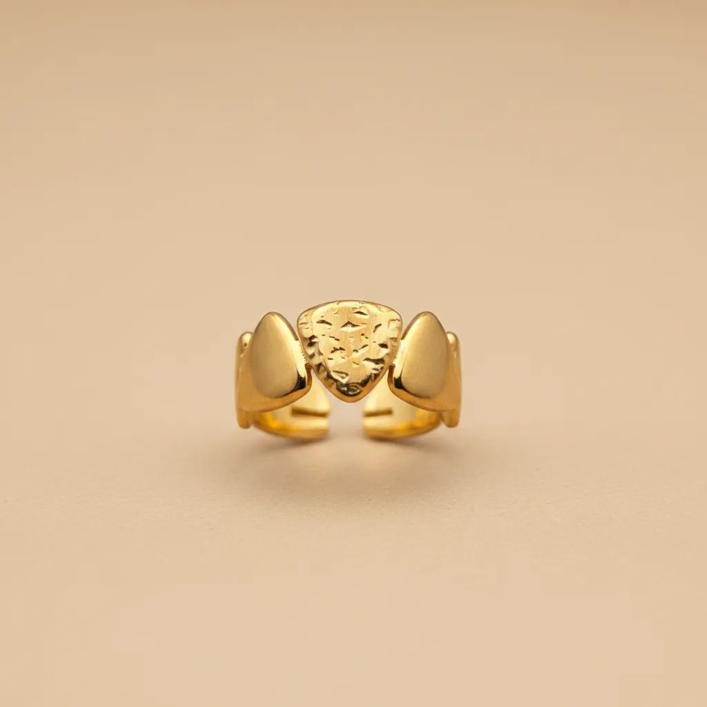 Gold Textured Stones Adjustable Ring
