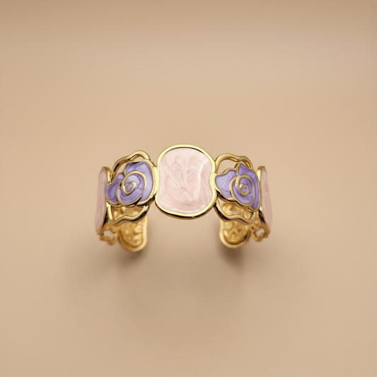 Bracelet ouvert fleur rose violette