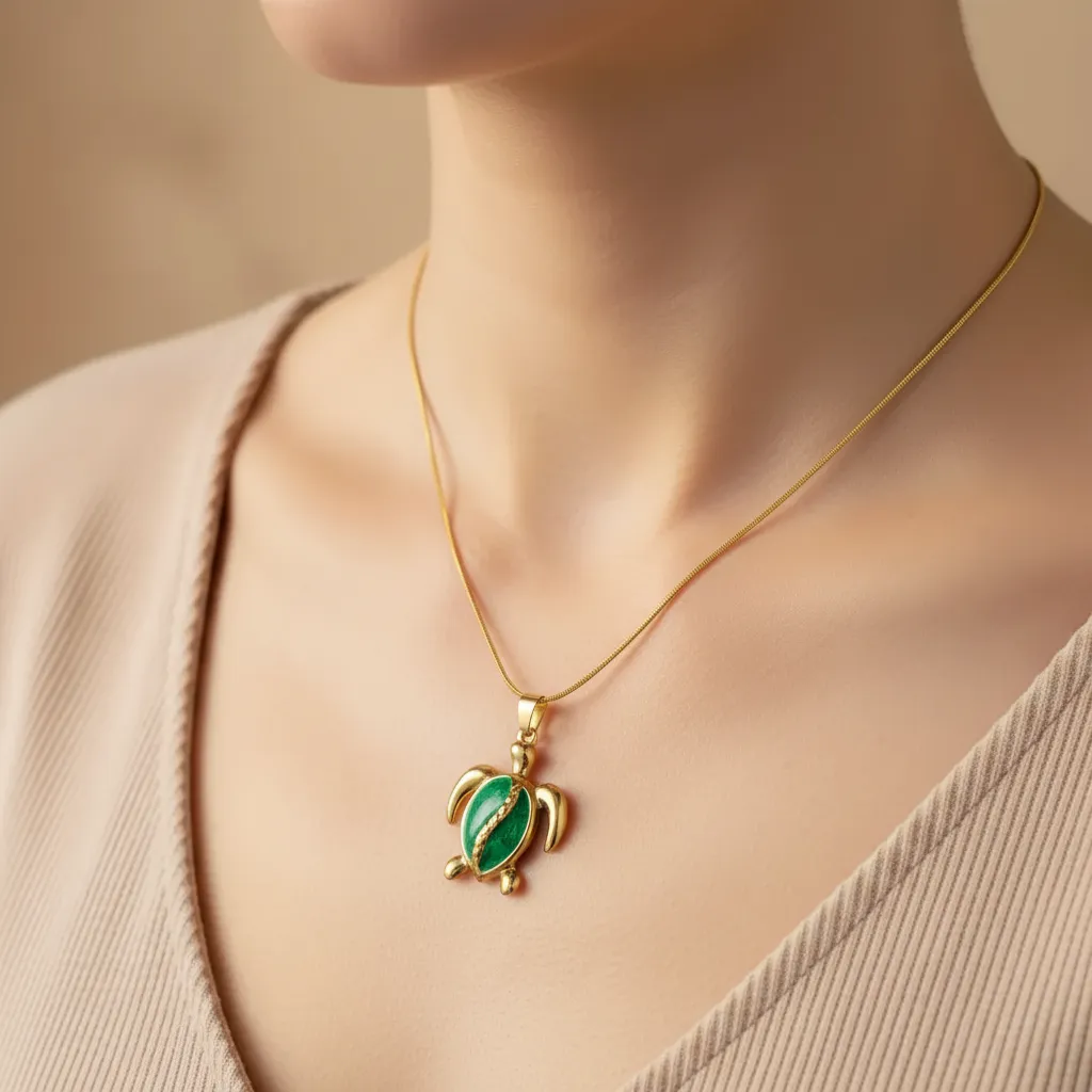 Gold Stainless Steel Turtle Necklace - Enamel Pendant (4 Colors)