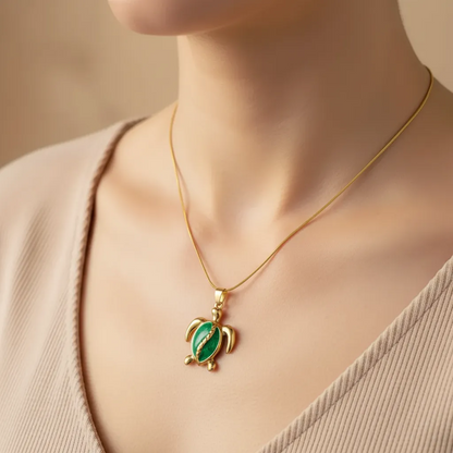 Gold Stainless Steel Turtle Necklace - Enamel Pendant (4 Colors)