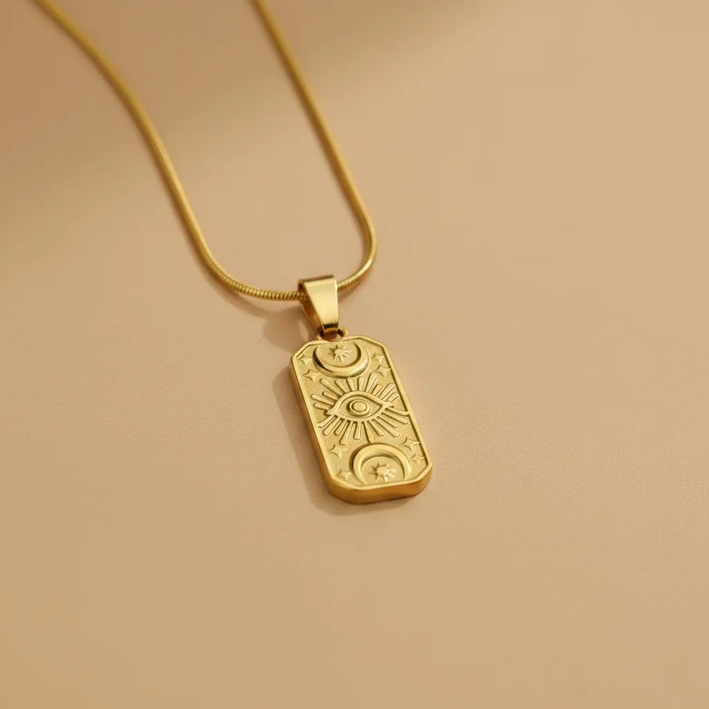Gold Eye Tag Necklace
