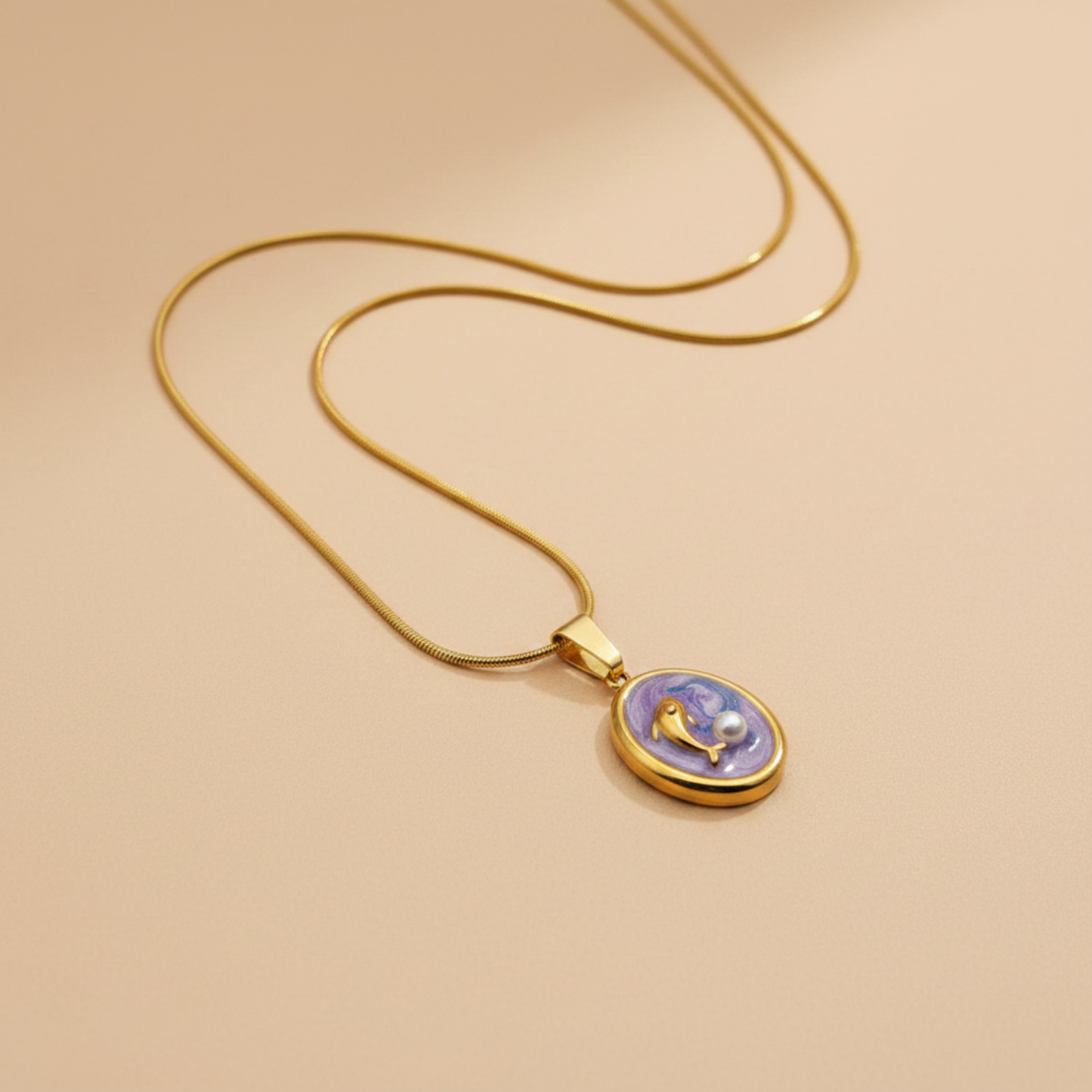 Gold Purple Dolphin Pearl Necklace