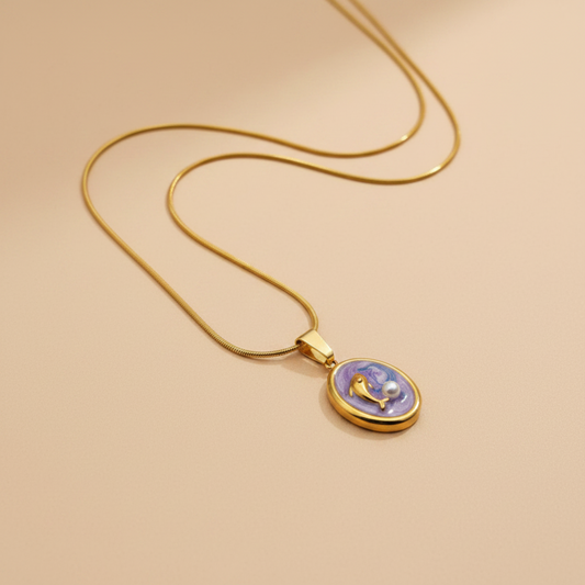 Gold Purple Dolphin Pearl Necklace