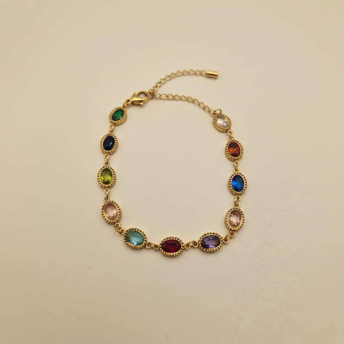 Gold Multicolor Gemstone Bracelet – Luxury Oval Design