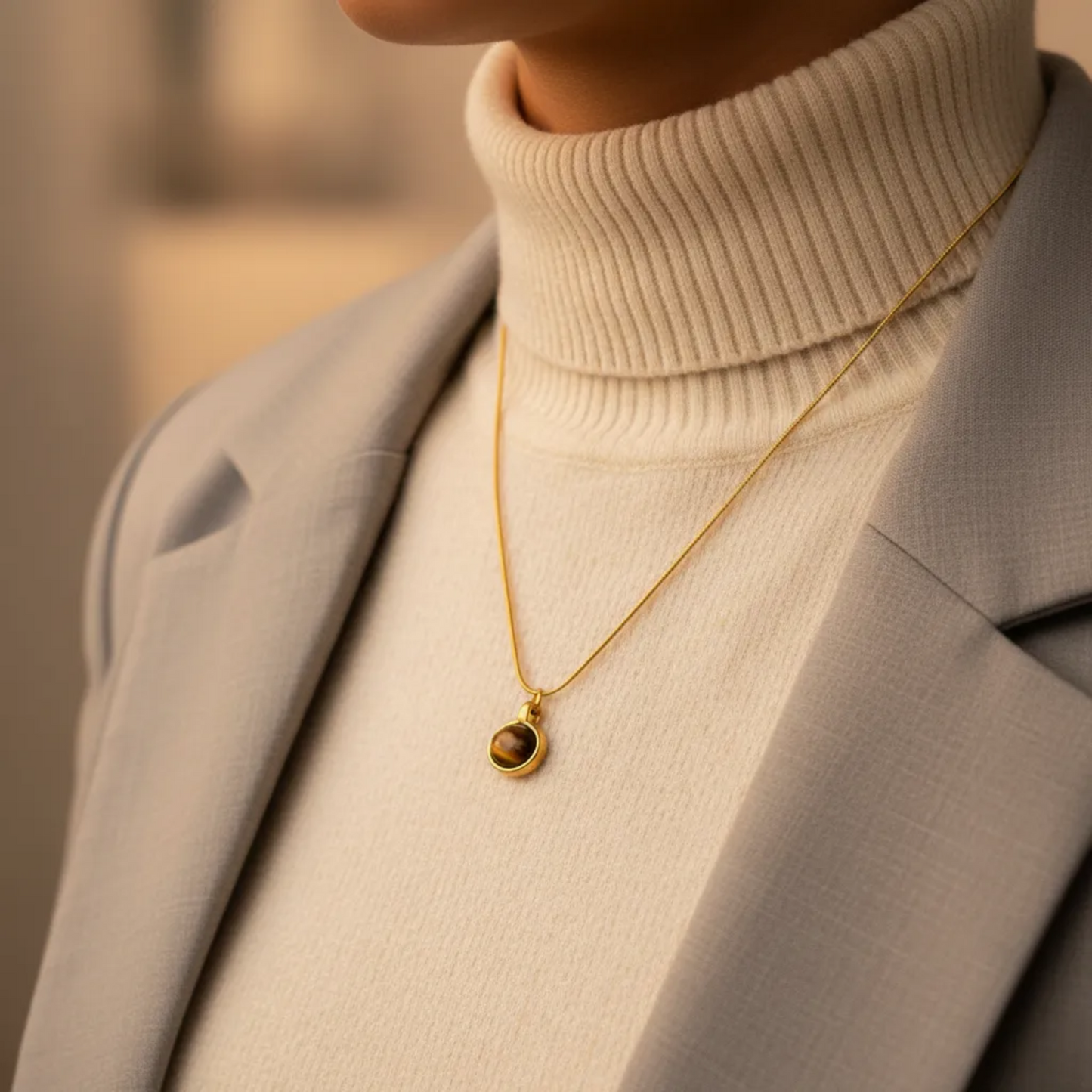 Gold Tiger Eye Oval Necklace – Classic Minimal Pendant