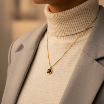 Gold Tiger Eye Oval Necklace – Classic Minimal Pendant