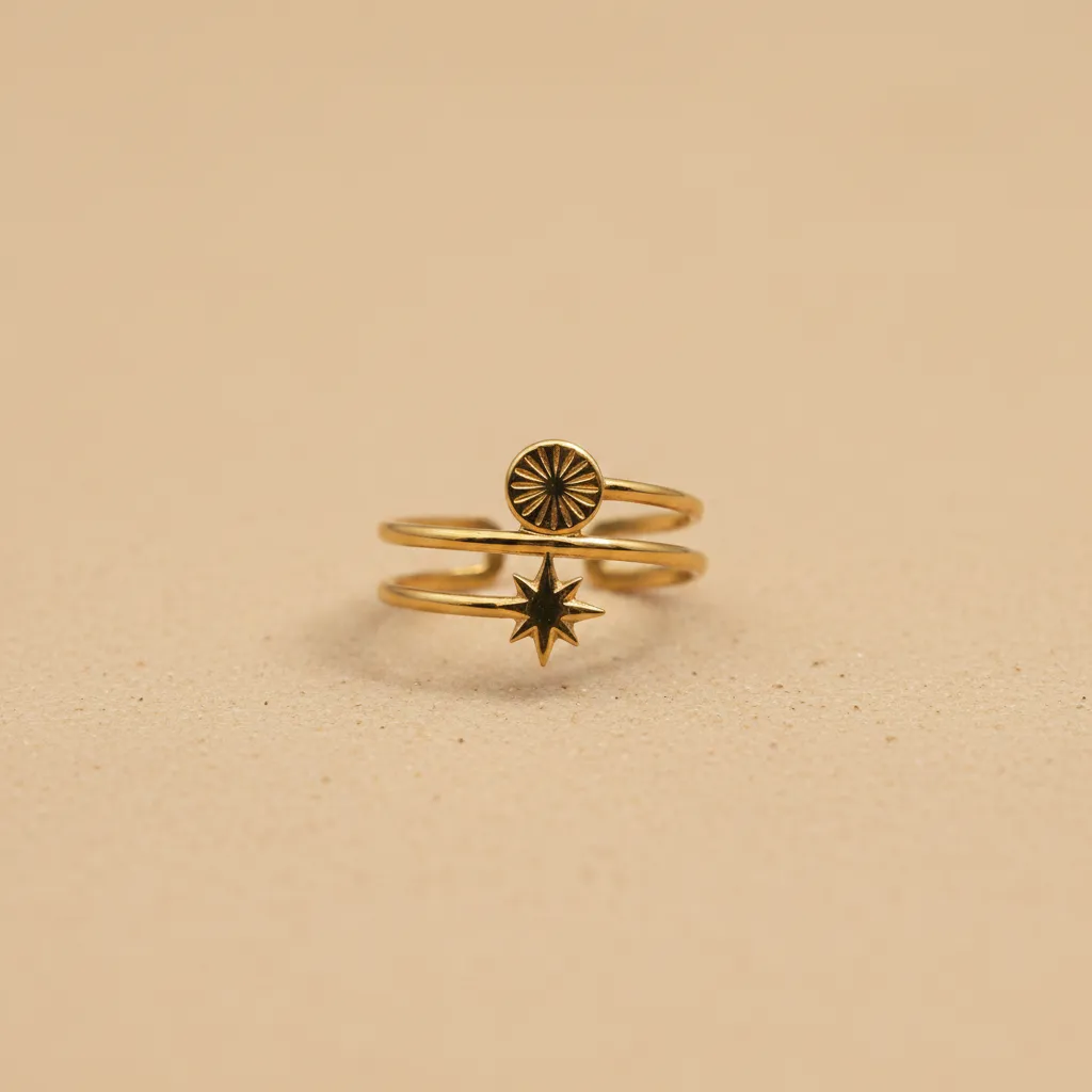 Gold Sun & Star Adjustable Ring
