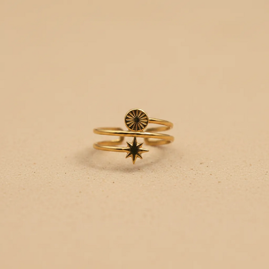 Gold Sun & Star Adjustable Ring