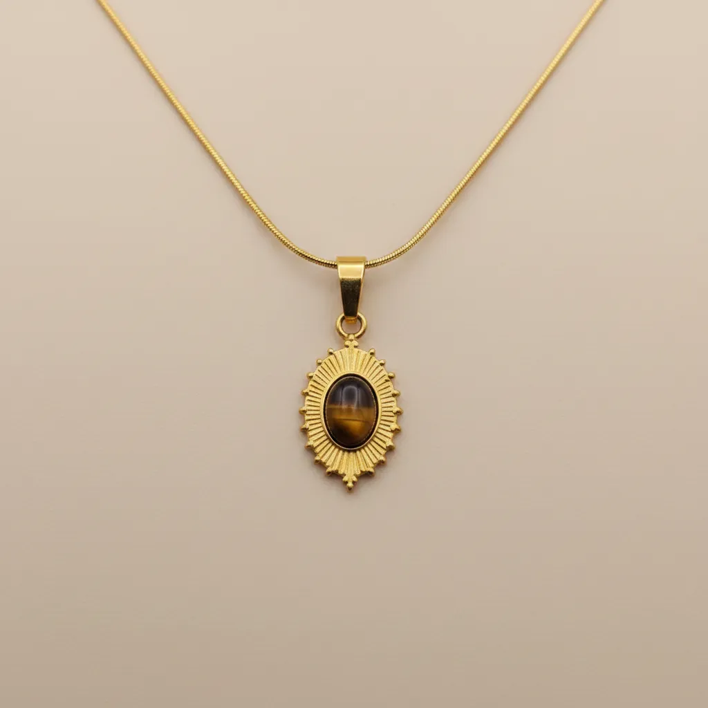 Gold Tiger Eye Round Necklace – Bold Classic Pendant