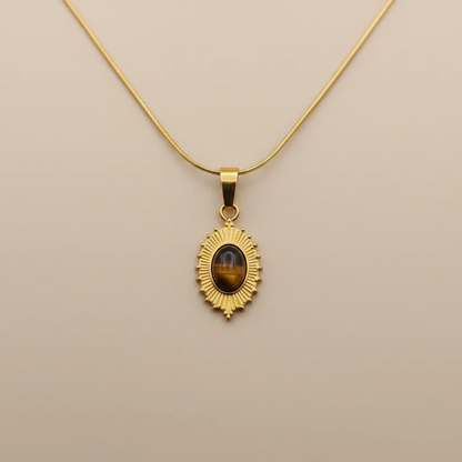 Gold Tiger Eye Round Necklace – Bold Classic Pendant