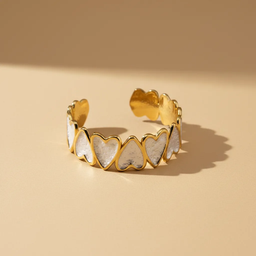 White Hearts Open Cuff Bracelet