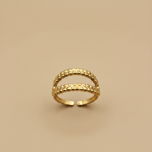 Bague double texture ajustable dorée