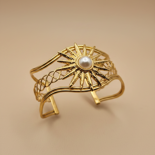 Bracelet manchette ouvert Perle Soleil