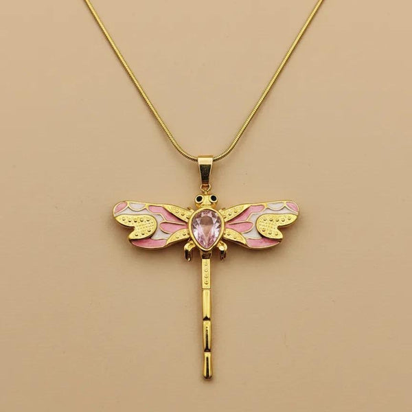 Pink Enamel Dragonfly Necklace