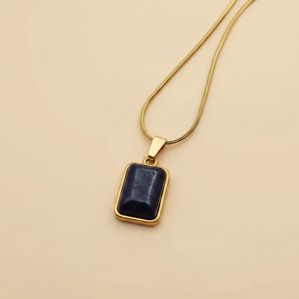 Deep Blue Rectangle Stone Pendant Necklace