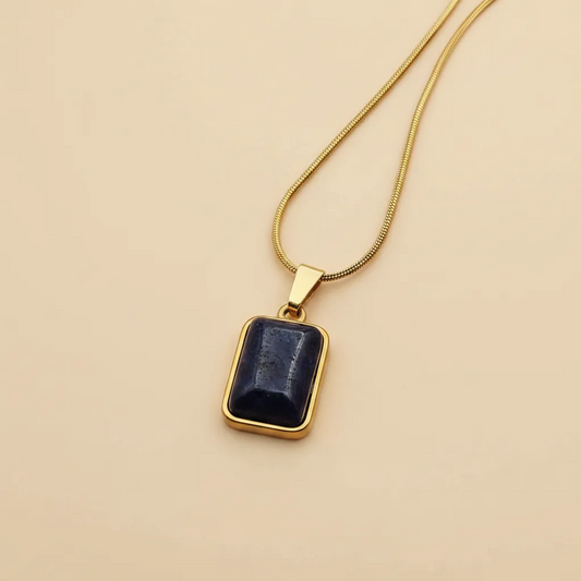 Deep Blue Rectangle Stone Pendant Necklace