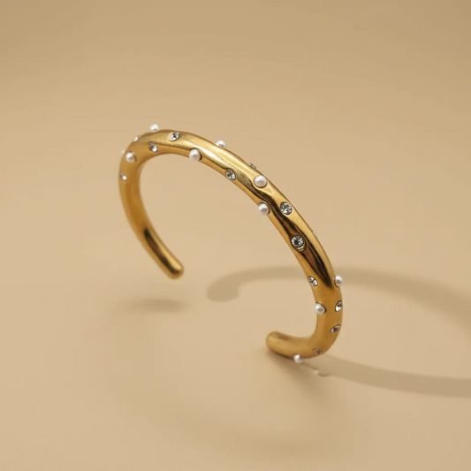 Bracelet Jonc Or Cristal & Perle – Chic Minimaliste