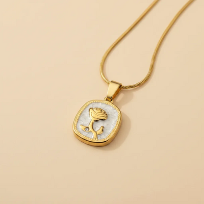 White Rose Relief Pendant Necklace