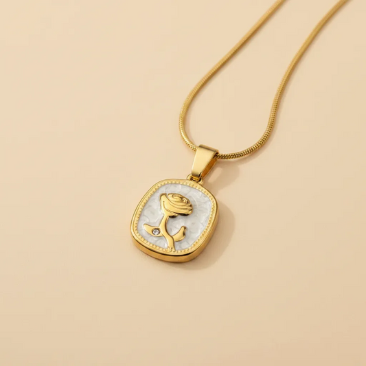 White Rose Relief Pendant Necklace