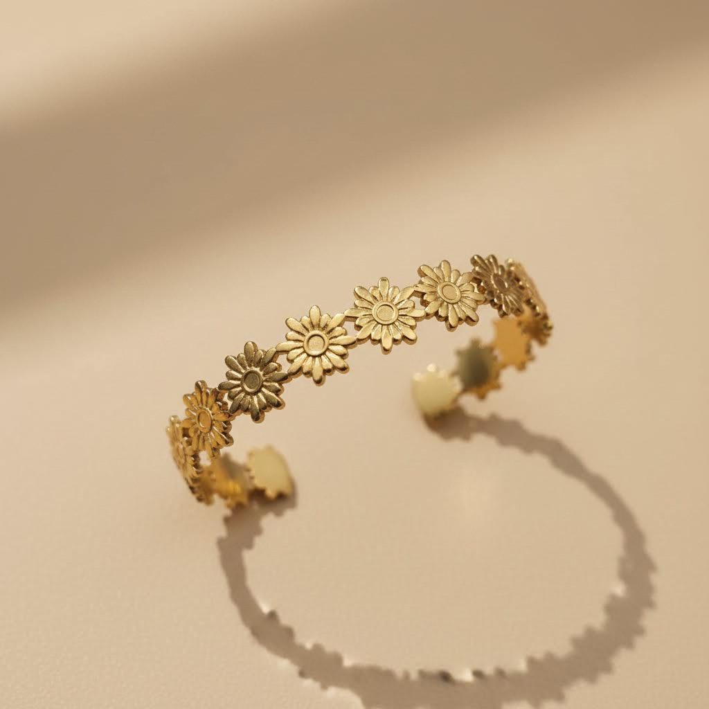 Gold Daisy Cuff Bracelet – Soft Summer Bangle