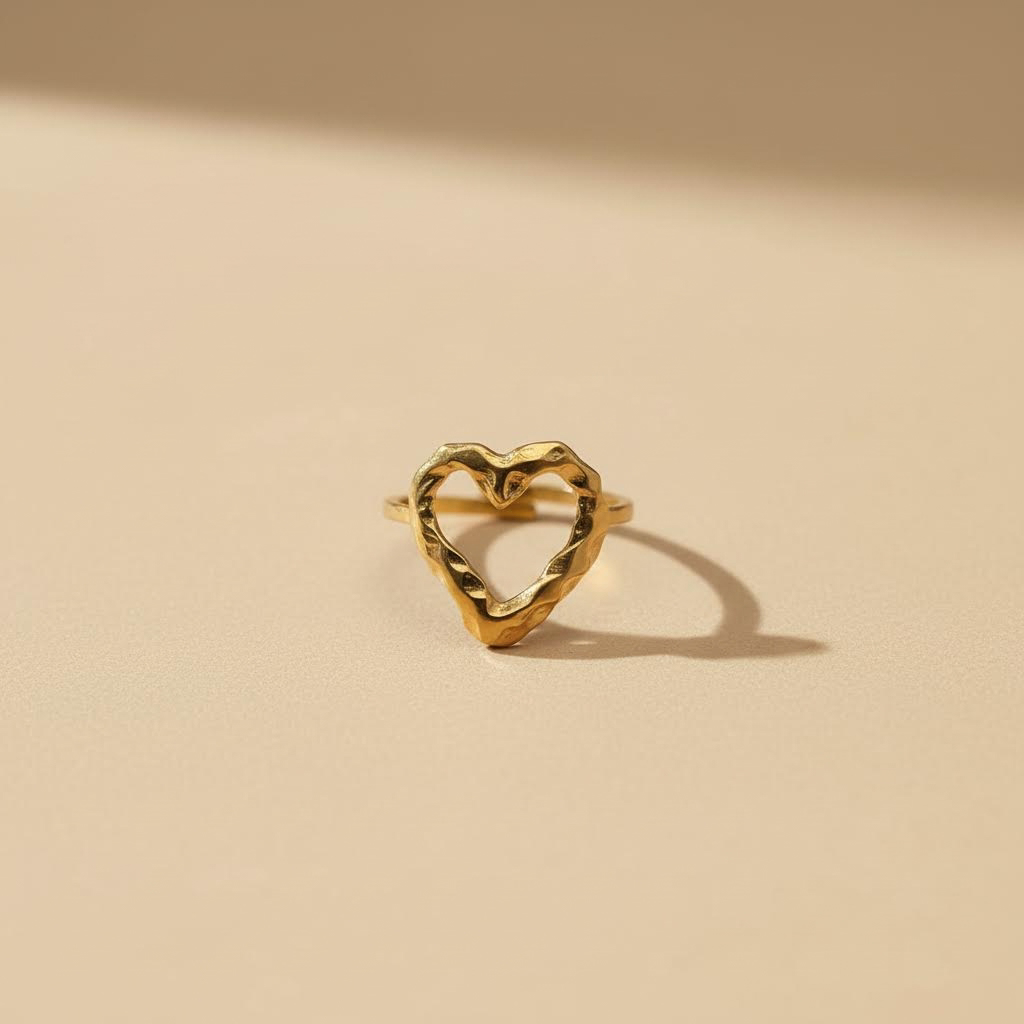 Gold Organic Open Heart Ring – Adjustable Statement Design